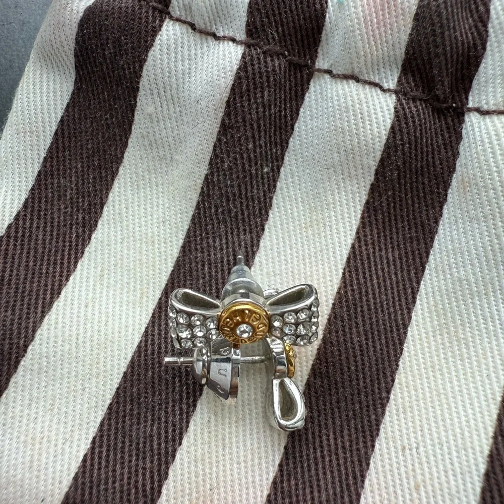 HENRY BENDEL Silver and Gold Bow Earrings - Picture 1 of 4